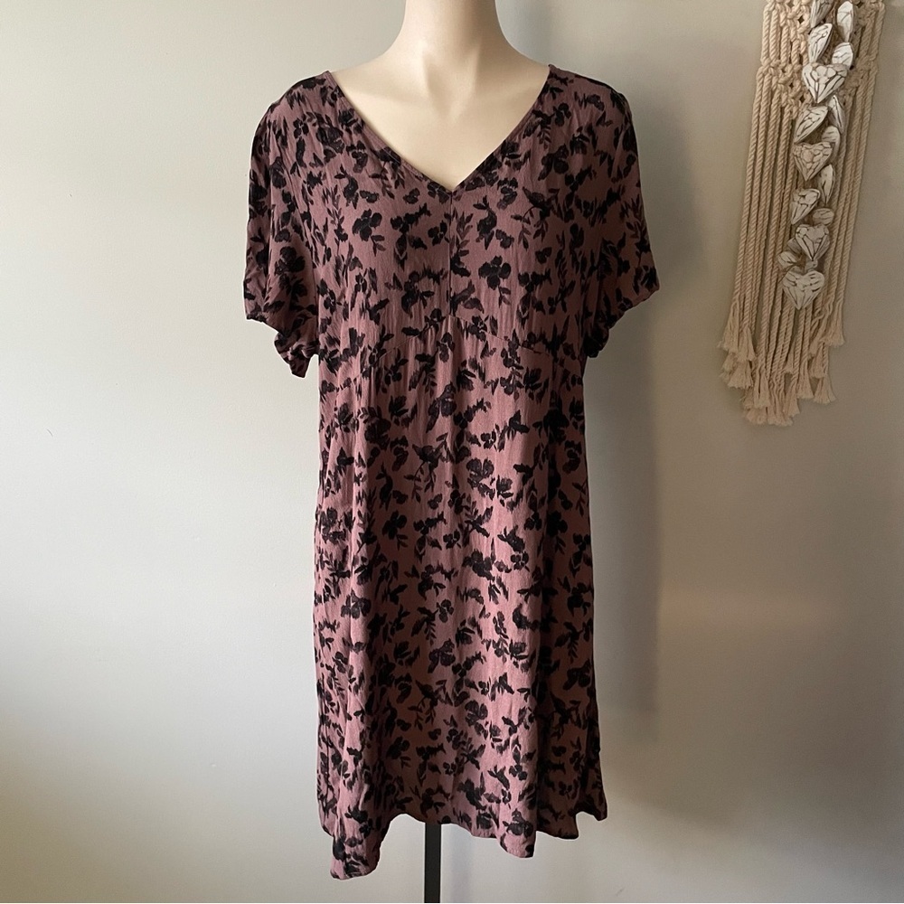 Floral Botanical Print Smocked Self Tie Black 100% Viscose Dress Plus Size XXL